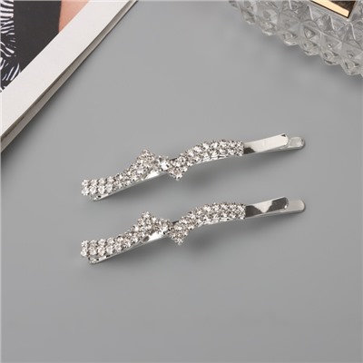 Невидимки для волос «Беат», набор 2 шт., волна уголок, 6 см, серебро