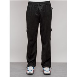 Спортивные мужские штаны из бархатного трикотажа черного цвета 12929Ch