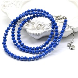 Чокер на шею из мелких граненых бусин фианита шарик 3мм цв.синий яркий, 40см