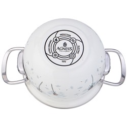 КАСТРЮЛЯ AGNESS ЭМАЛИРОВАННАЯ СО СТЕКЛЯННОЙ КРЫШКОЙ СЕРИЯ "DANDELION", 1,5 Л ДИА. 16СМ