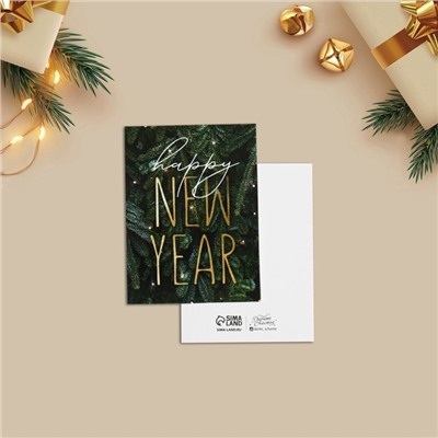 Открытка-мини новогодняя Happy New Year ель, 8 х 6 см