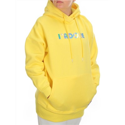 KD713 YELLOW Худи женское на флисе разм+ер свободный 50-52