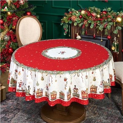 СКАТЕРТЬ КРУГЛАЯ  "ЩЕЛКУНЧИК" ,190СМ ,КРАСНЫЙ , 100%ХЛОПОК , ТВИЛ