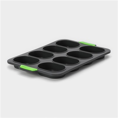Форма для выпечки с перфорацией «Булочки», силикон, 34.5×23×2.5 см, 8 ячеек (9.5×6.3×2.4 см), чёрная
