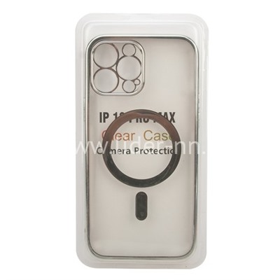 Задняя панель для  iPhone 13 Pro Max 6.7" Силикон с MagSafe (блистер) прозрачная/серебро