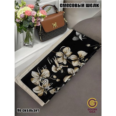 Платок шелковый Арт М43/1 (черный с бежевой каймой)