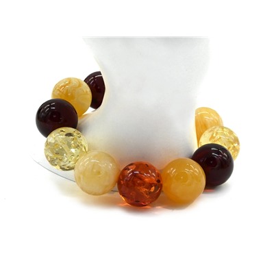 Браслет из янтаря шарик 18мм ассорти