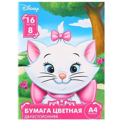 Цветная бумага, А4, 16 листов, 8 цветов, немелованная, двусторонняя, на скрепке, 48 г/м², «Коты аристократы»