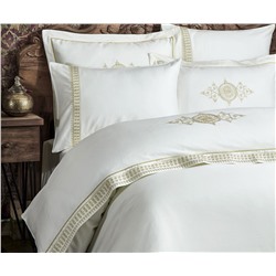 2 сп. Евро Комплект Постельного Белья Cotton Saten Tuğra Krem XL - EcoCotton