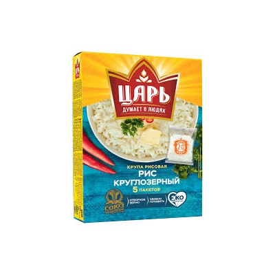 ЦАРЬ Крупа рис круглозерный в вар.пак 400гр в КОР