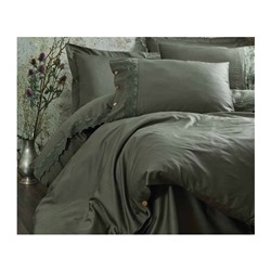 2 сп. Евро Комплект Постельного Белья Cotton Saten Belinda Yeşil Çift - EcoCotton