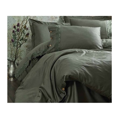 2 сп. Евро Комплект Постельного Белья Cotton Saten Belinda Yeşil Çift - EcoCotton