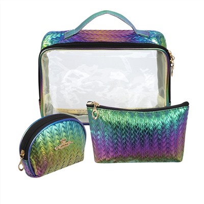 Kristaller Набор женских косметичек Chameleon Knitted rope pattern 3 in 1, сине-зеленый перламутр