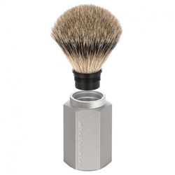Muhle HEXAGON 3-tlg. Rasierset, Silberspitz Dachszupf, Aluminium silber  ШЕСТИГРАННИК 3 шт. Набор для бритья, барсучок с серебристым наконечником, алюминий серебристый