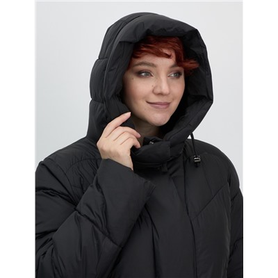 Пальто зимнее утепленное с капюшоном женское черного цвета 7628Ch