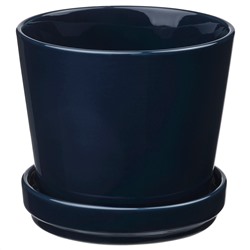 KLOTLÖNN, Blumentopf mit Untersetzer, drinnen/draußen/schwarzblau,, 12 cm