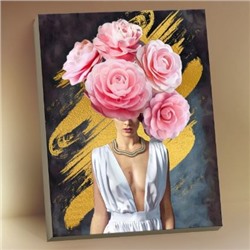 Картина по номерам с поталью 40х50 "ДЕВУШКА С РОЗАМИ" (25 цветов)