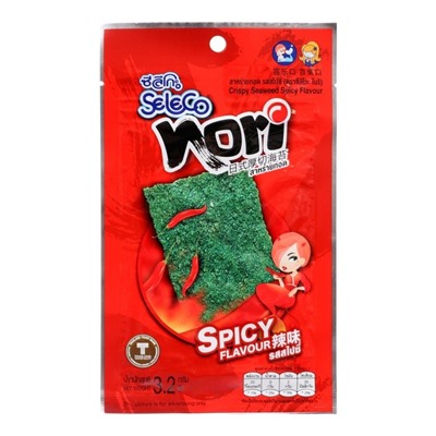 Острые чипсы из морской капусты Seleco, 3,2 гр. Таиланд.