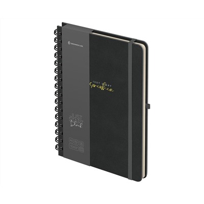 Записная книжка А5 96л., кожзам, на гребне, Greenwich Line "Just start. Black", твердая обложка, тиснение фольгой, с петлей для ручки
