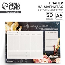 Планер на магнитах с отрывными листами «Лучший учитель», 50 л., 15×20 см, размер части для заполнения 10×13 см