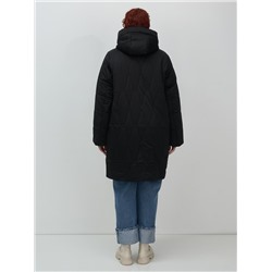 Пальто зимнее утепленное женское большого размера черного цвета 7699Ch