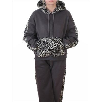 008 DK. GRAY/LEOPARD Костюм спортивный зимний женский (95% хлопок, 5% полиэстер)