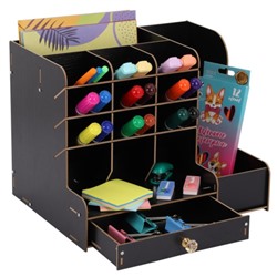 Органайзер - подставка настольный deVENTE. Elrix 24.5×15×25.5 см, МДФ, чёрный, картонная коробка