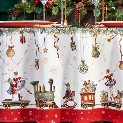 СКАТЕРТЬ КРУГЛАЯ  "ЩЕЛКУНЧИК" ,190СМ ,КРАСНЫЙ , 100%ХЛОПОК , ТВИЛ