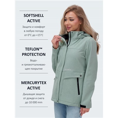 Ветровка спортивная женская с капюшоном softshell бирюзового цвета 9566Br