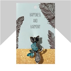 Брошь «Сова на ветке», голубая в чернёном серебре