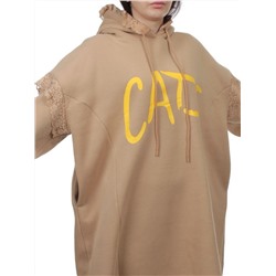 2247 BEIGE Толстовка-платье женская (85% хлопок, 10% полиэстер, 5% спандекс)