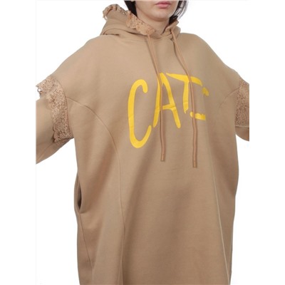2247 BEIGE Толстовка-платье женская (85% хлопок, 10% полиэстер, 5% спандекс)