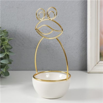 Подставка для мелочей «Лягушонок», керамика, металл, белая с золотом, 9×8×18 см