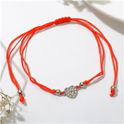 Браслет «Красная нить» сердце, белый в серебре, 6 см