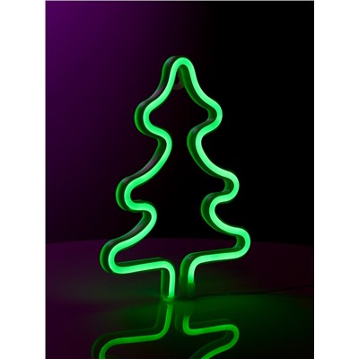 Неоновая вывеска «Ёлка» 20 × 25 см, батарейки ААх3 (не в комплекте), USB, свечение зелёное