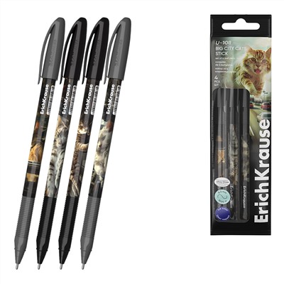 Набор ручек шариковых 4шт ErichKrause U-108 Stick Big City Cats 1.0 синие 63105/48/Индия