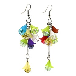 Серьги длинные Колокольчики с цирконами цв.ассорти, 14г.