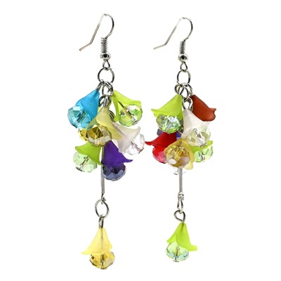 Серьги длинные Колокольчики с цирконами цв.ассорти, 14г.