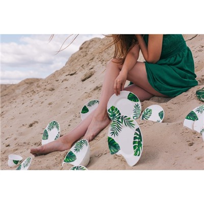 Блюдо сервировочное Avvir «Лист папоротника», овальное, 30×22 см, стеклокерамика, белое