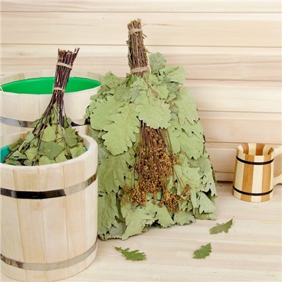 Веник для бани, дубовый, 55 см, с таволгой