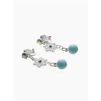 Серьги-клипсы детские «Выбражулька» снежинка на цепочке с кругом кристалл, голубо-радужные