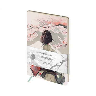 Записная книжка А5 80л. ЛАЙТ, кожзам, Greenwich Line "Sakura. Wise beauty", с резинкой, тиснение фольгой, блок в линию