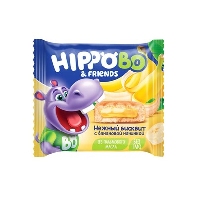 «HIPPO BONDI & FRIENDS», пирожное бисквитное с желейной начинкой со вкусом банана, 32 г (упаковка 12 шт)