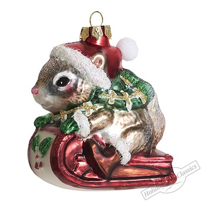 Бурундук на санках (стекло) 7,5х5х9 см