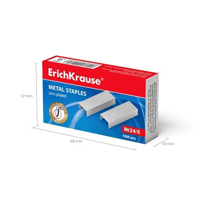 Скобы металлические № 24/6, ErichKrause, заточенные, для степлера, с усиленной пробивной способностью, 1000 шт.