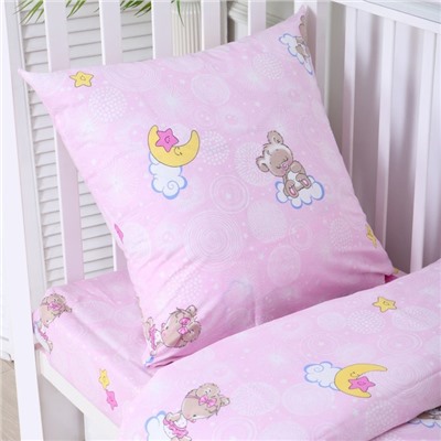 Постельное бельё BABY Мишка на облаках, цвет розовый, 112х147см,110х150см, 60х60см, бязь 142гр/м, 100% хлопок