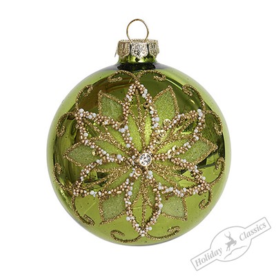 Шар "Золотая пуансеттия" зеленый (стекло) 8 см
