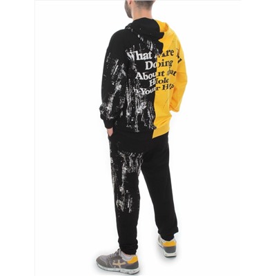 2630/7349 BLACK/YELLOW Костюм спортивный мужской (75% хлопок, 20% полиэстер, 5% спандекс)