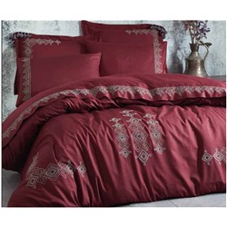 2 сп. Евро Комплект Постельного Белья Cotton Saten Hazal Bordo XL - EcoCotton