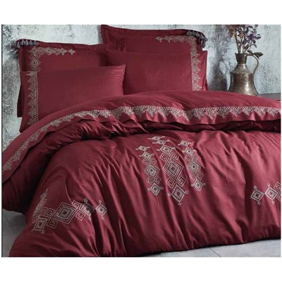 2 сп. Евро Комплект Постельного Белья Cotton Saten Hazal Bordo XL - EcoCotton